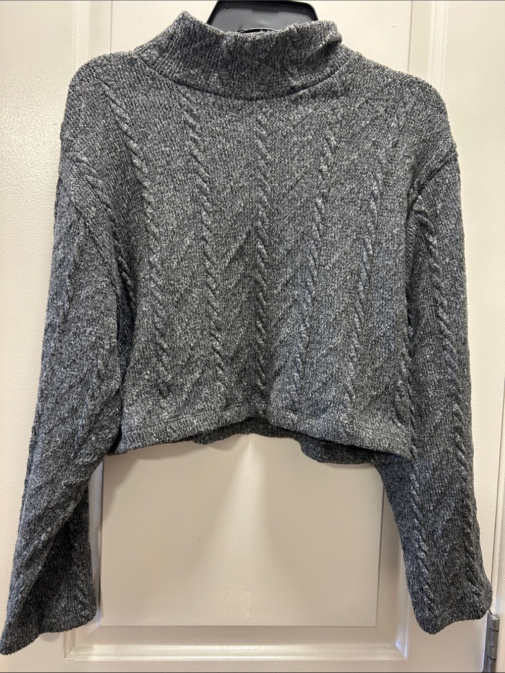 Zara Cropped Cable Turtleneck Sweater - Gray NWT